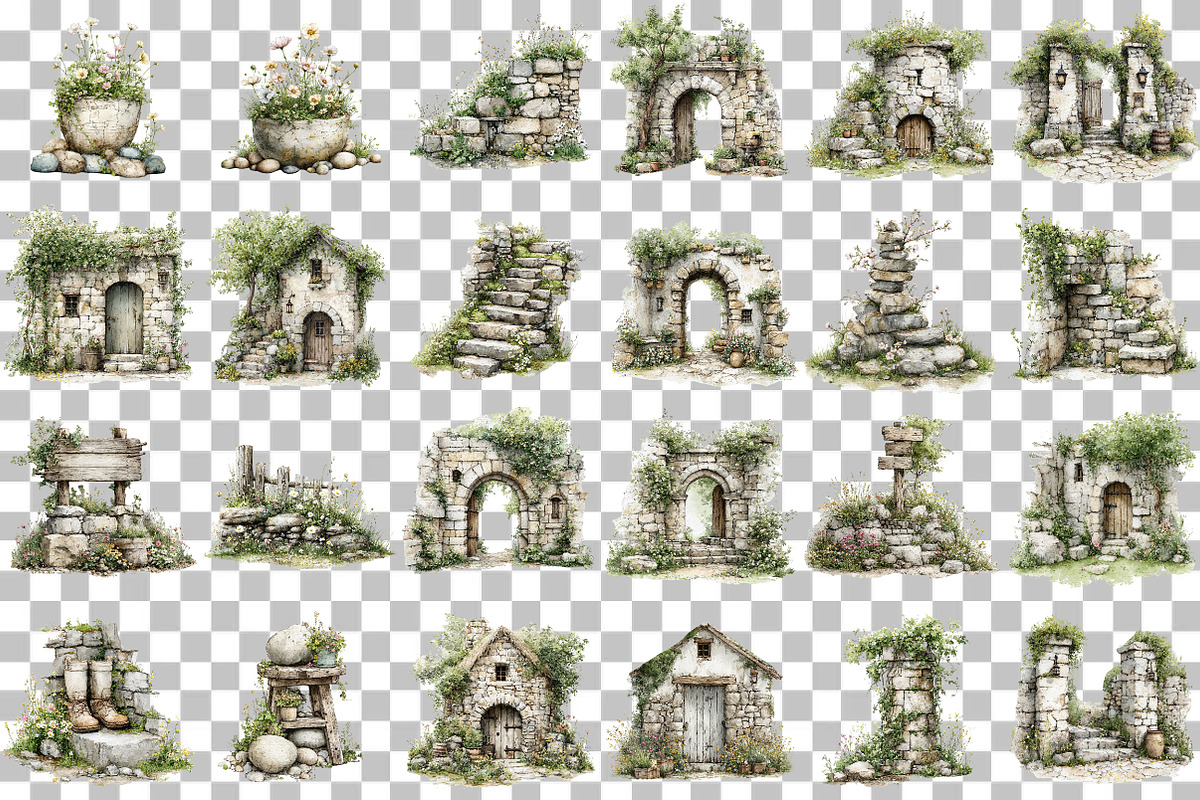 Stone wall wildflower clipart, an Illustration by DreamCafeArt (Photo 3 of 6)