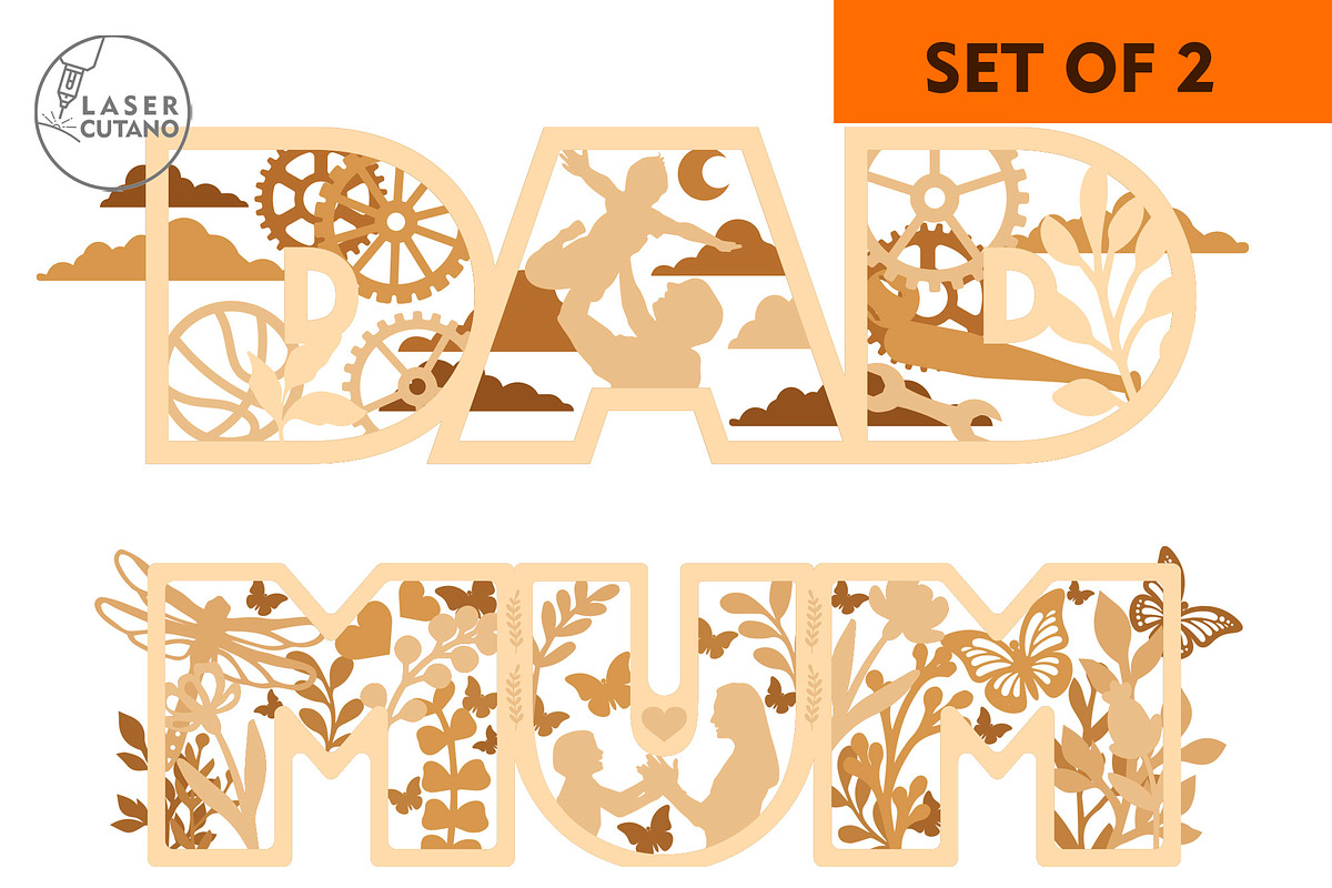MOM and DAD SET Myltilayer Templates, a Templates & Theme by LaserCutano (Photo 5 of 7)
