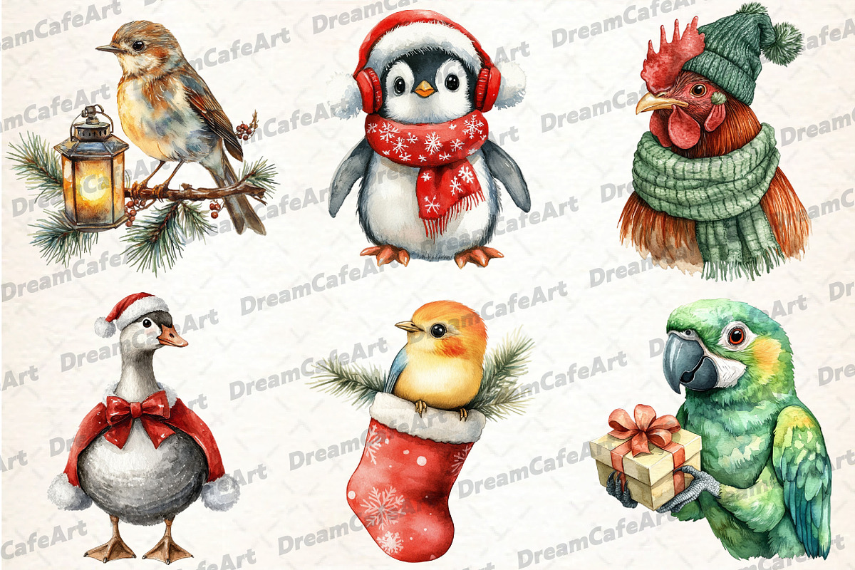Christmas Birds Sublimation Clipart, an Illustration by DreamCafeArt (Photo 4 of 7)