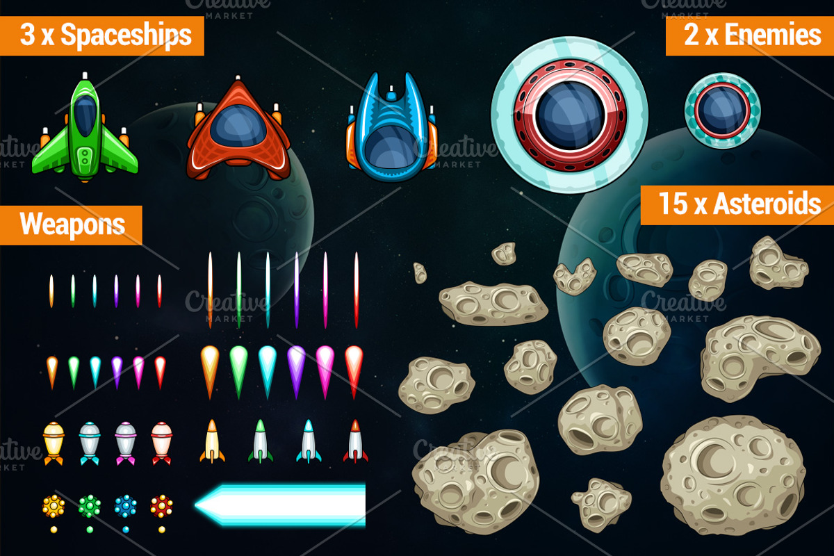 Game Assets for Asteroids Crusher, an Illustration by wowu (Photo 2 of 5)