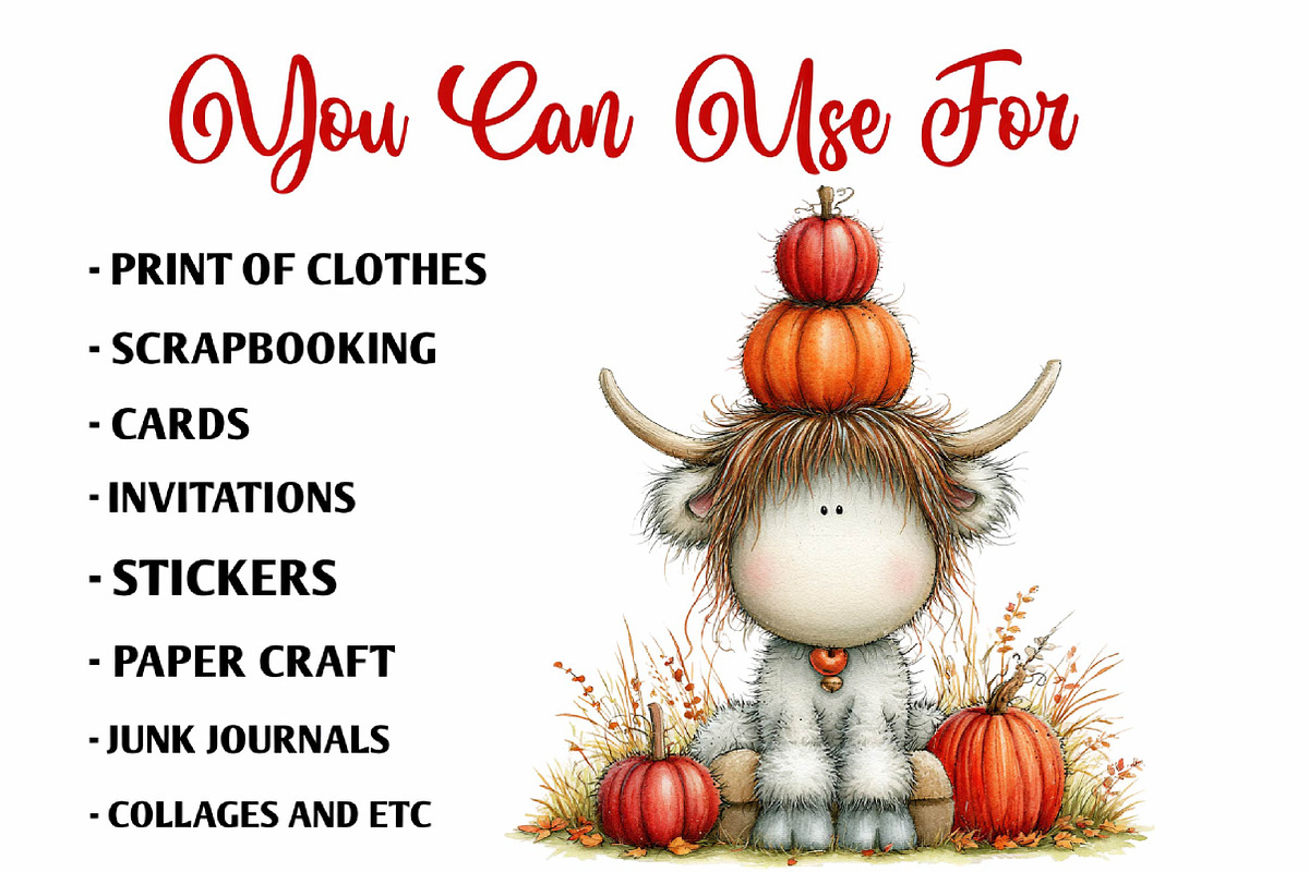 Halloween Highland Cow Clipart, a Seasonal Illustration by fashionaddict (Photo 5 of 7)