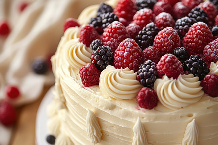 Delicious cake topped with a creamy, a Background Photo by Pixeness
