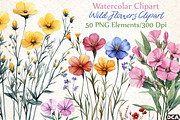 Wild Flowers Watercolor Clipart PNG, an Illustration by DreamCafeArt (Thumbnail 1 of 7)
