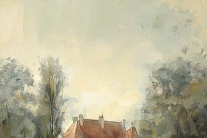 French chateau painting with a classic European manor, vintage c, a Decorative Illustration by Studio ANNA
