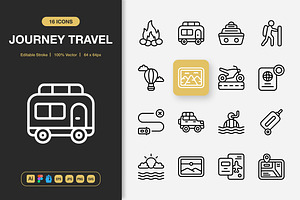 Journey Travel Icons, an Outline Icon by Spacepixel Creative