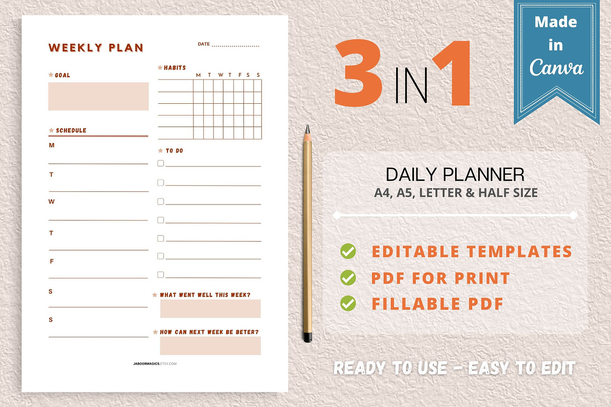 Weekly Planner Template, Canva, a Templates & Theme by Jaboor Magics (Photo 1 of 4)