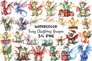 Fairy Christmas Dragon Clipart, an Illustration by CraftArtStudio