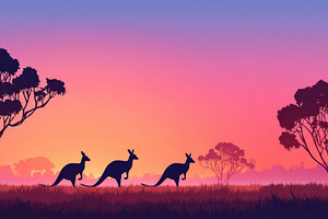 Silhouette of kangaroos at sunset, an Animal Photo by AlyaAnd