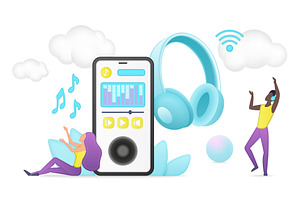Online music streaming volumetric, a Technology Illustration by Lemberg Vector