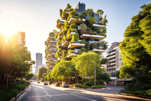 City Street With Vertical Forest In