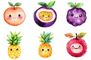 Cute Kawaii Fruits Clipart, an Illustration by DreamArtGraphic (Thumbnail 4 of 4)