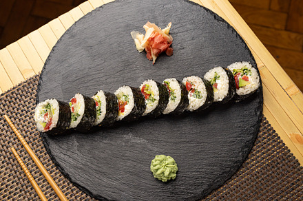 Freshly made vegan sushi rolls