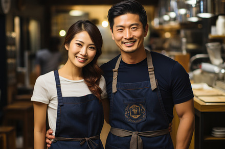 Portrait of young asian man and woman barista in cafe., a Person Photo by AS photostudio