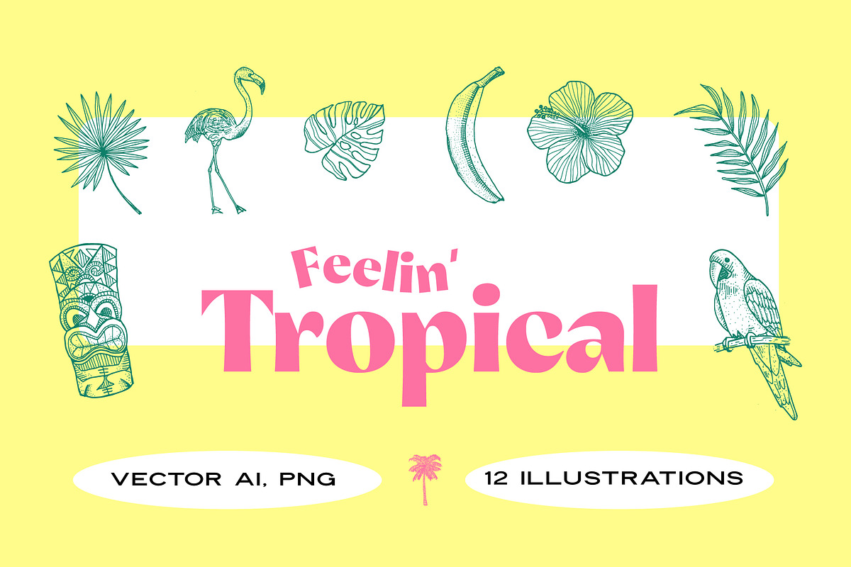 Tropical Leaves & Illustration Pack, a Food Illustration by Galaxybomb (Photo 1 of 4)