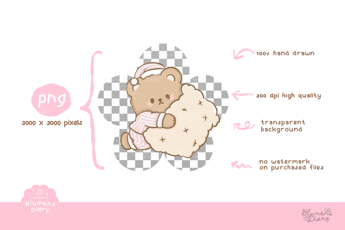 Bedtime Routine Cute Bear Clipart, an Animal Illustration by Blumensdiary (Photo 3 of 6)