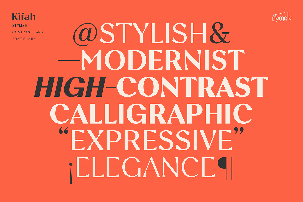 Kifah, Stylish Contrast Sans Font, a Sans Serif Font by Namela Studio (Photo 2 of 10)
