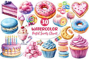 Watercolor Pastel Sweets Clipart, an Illustration by Dream Creation