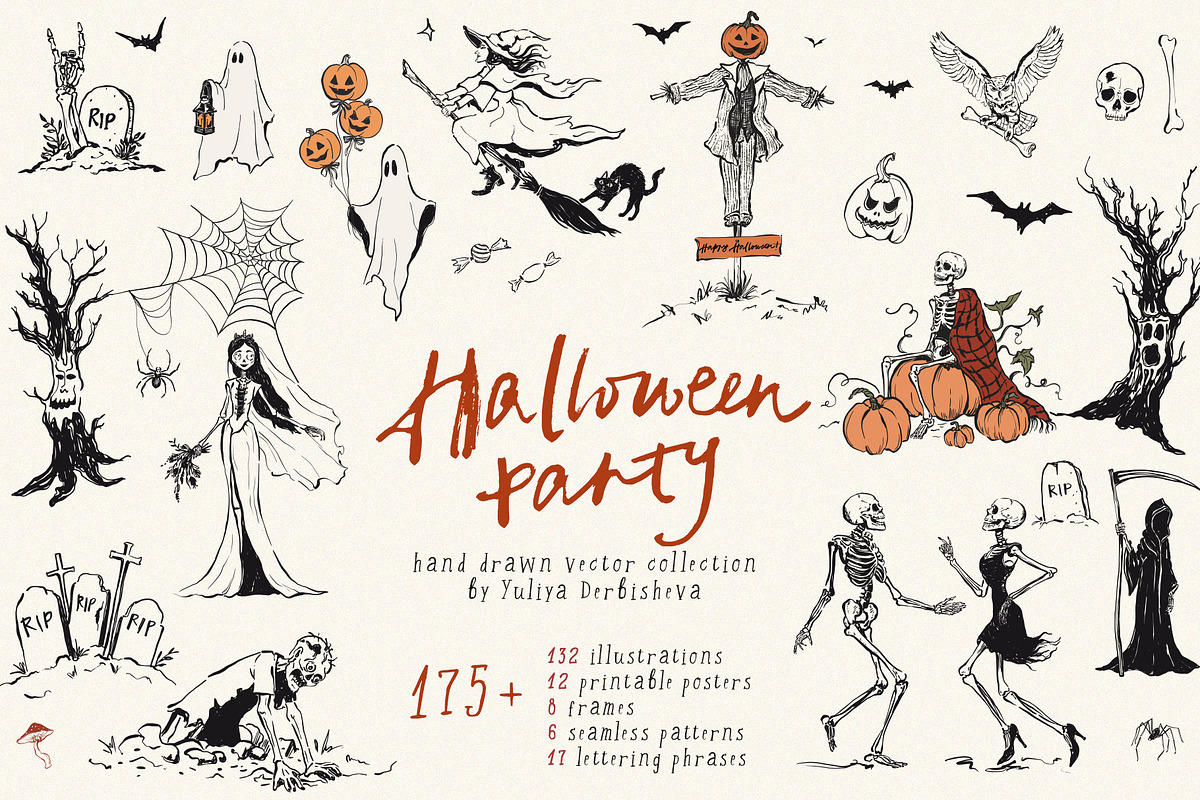 Halloween party vector cute graphics, an Object Illustration by Yuliya Derbisheva (Photo 1 of 13)