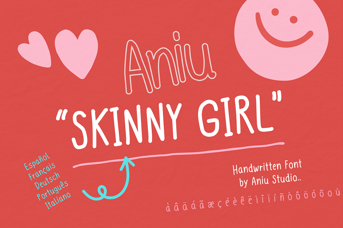 Aniu Skinny Girl  Handwritten Font, a Handwritten Font by aniunova (Photo 1 of 7)