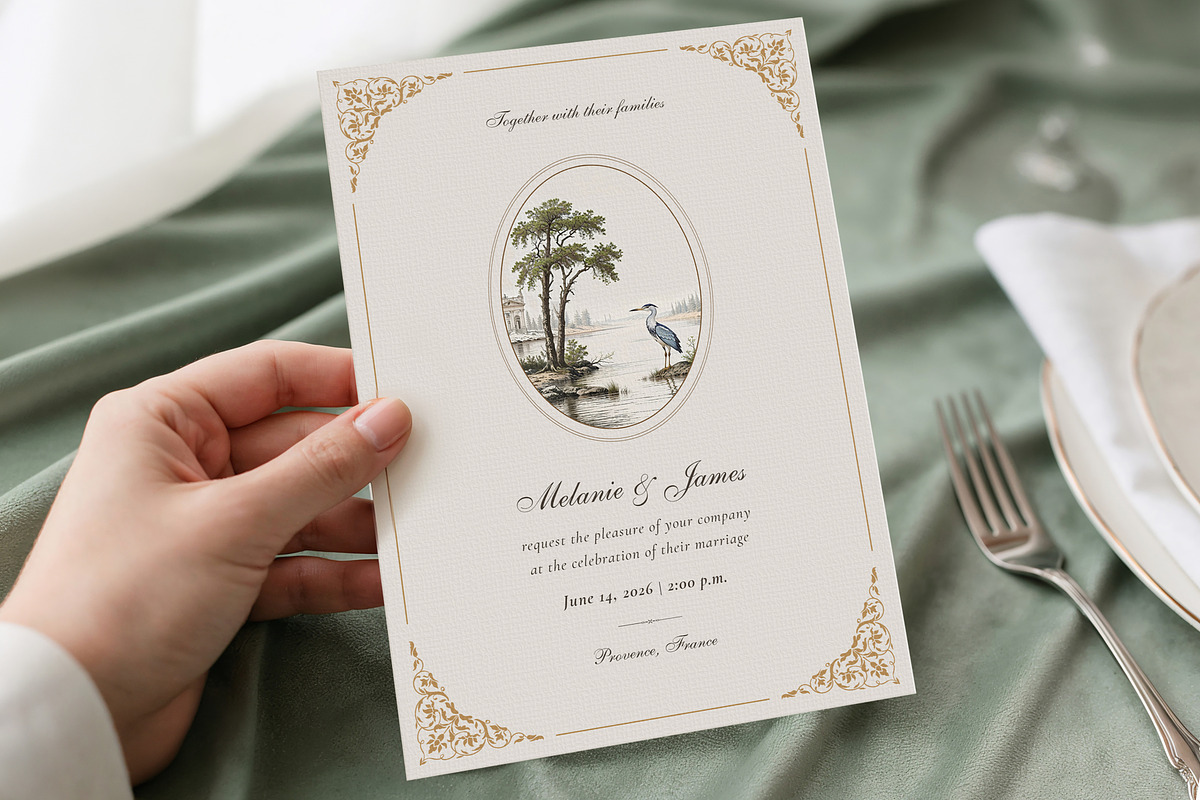 Elegant Heron Oval Wedding Invite, an Invitation Template by by creative paper (Photo 2 of 3)