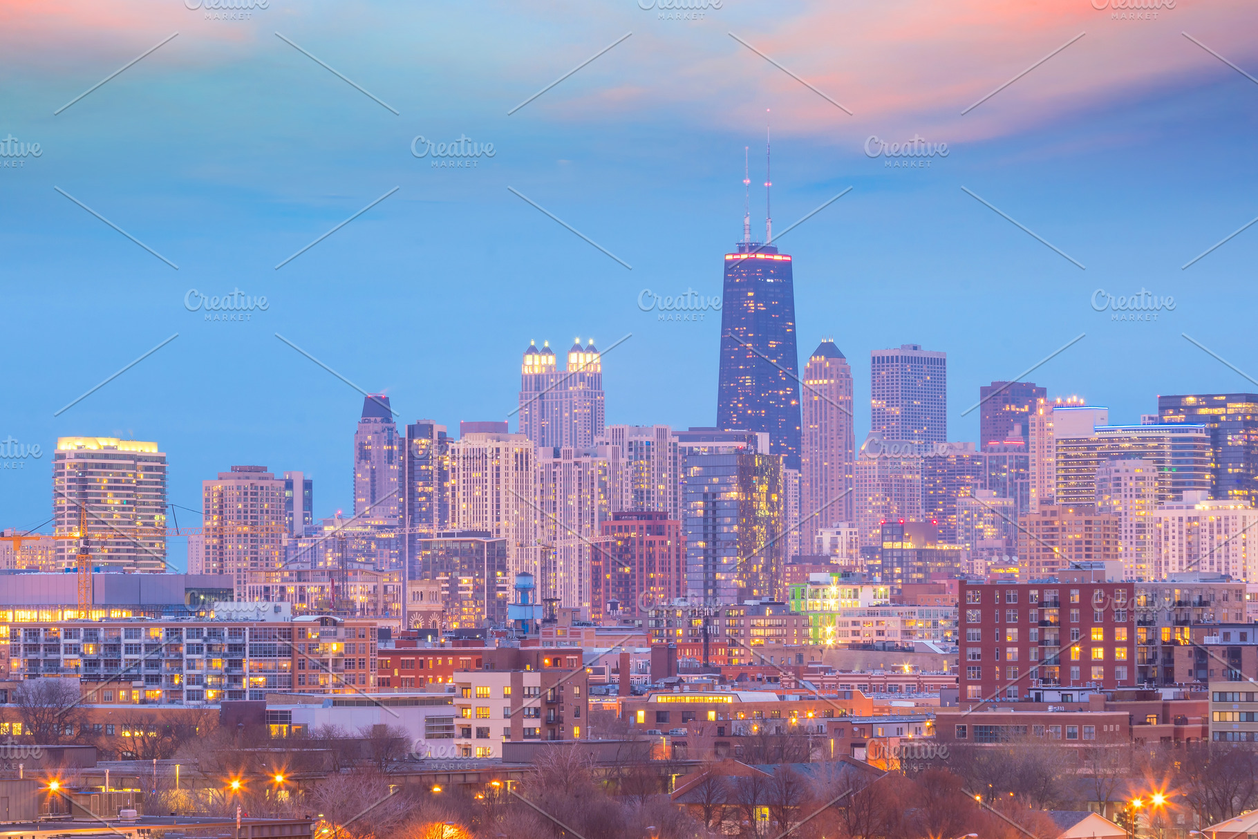 Downtown chicago skyline at sunset Illinois, an Architecture Photo by f11photo