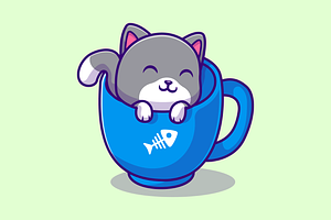 Cute Cat In Coffee Cup Cartoon, an Animal Illustration by Catalyst Labs