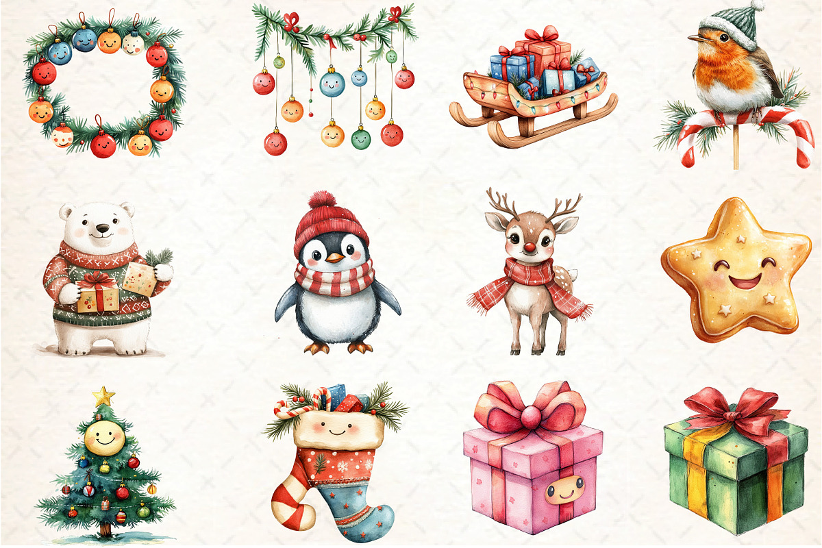 Cute Christmas Clipart, Png, an Illustration by DreamCafeArt (Photo 4 of 7)