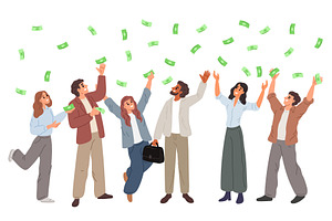 Joyful men and women catching money, a Finance Illustration by Vectorbuum