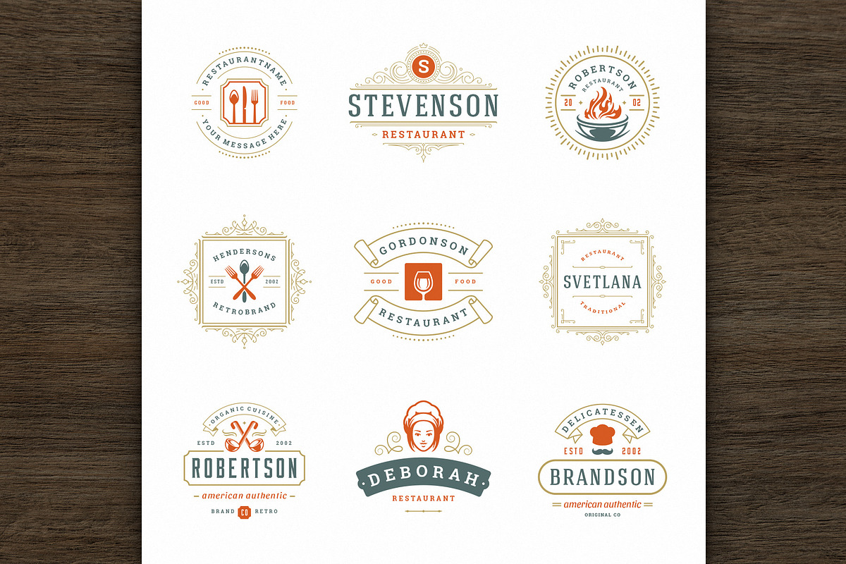 36 Restaurant Logos and Badges, a Branding & Logo Template by Vasya Kobelev (Photo 6 of 15)