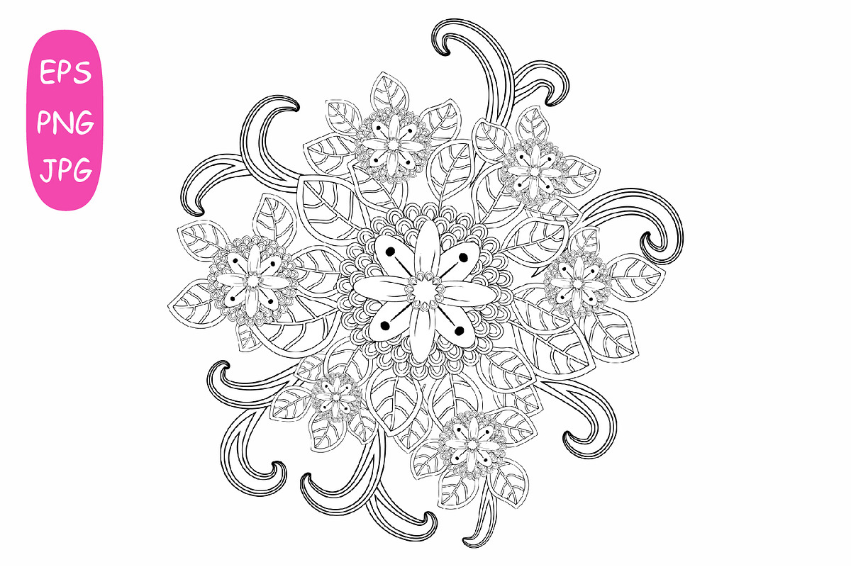 Flower Mandala: 5 Coloring Pages, a Poster Template by Michiru13 (Photo 5 of 6)