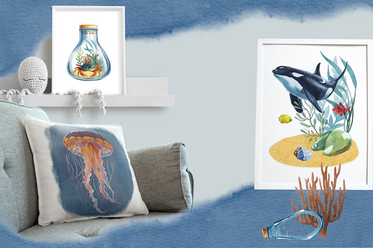 Underwater world watercolor collecti, an Animal Illustration by IrynaPanashii (Photo 9 of 16)