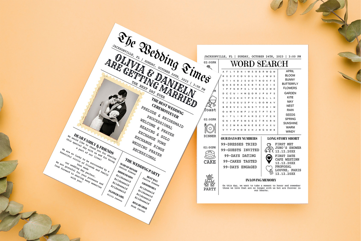 Newspaper Wedding Program, a Flyer Template by iloveTemplate (Photo 1 of 3)