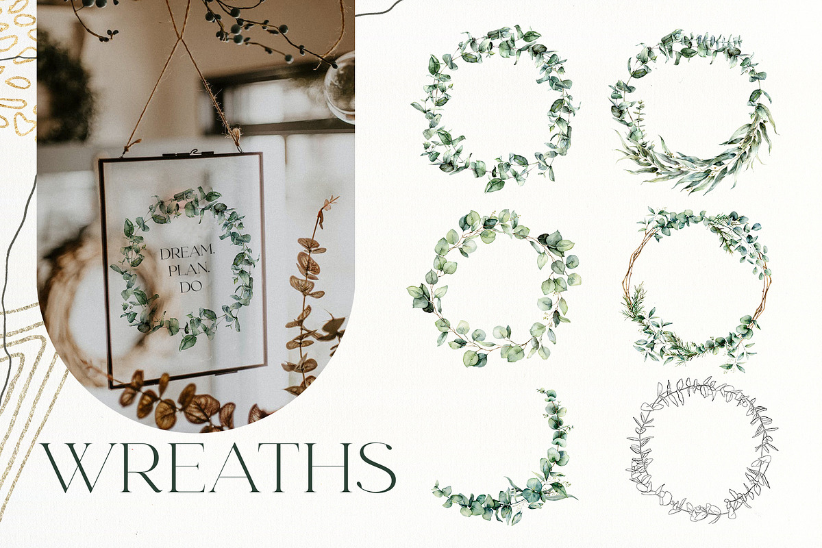 Eucalyptus watercolor leaves clipart, a Decorative Illustration by Yuliya Derbisheva (Photo 5 of 15)