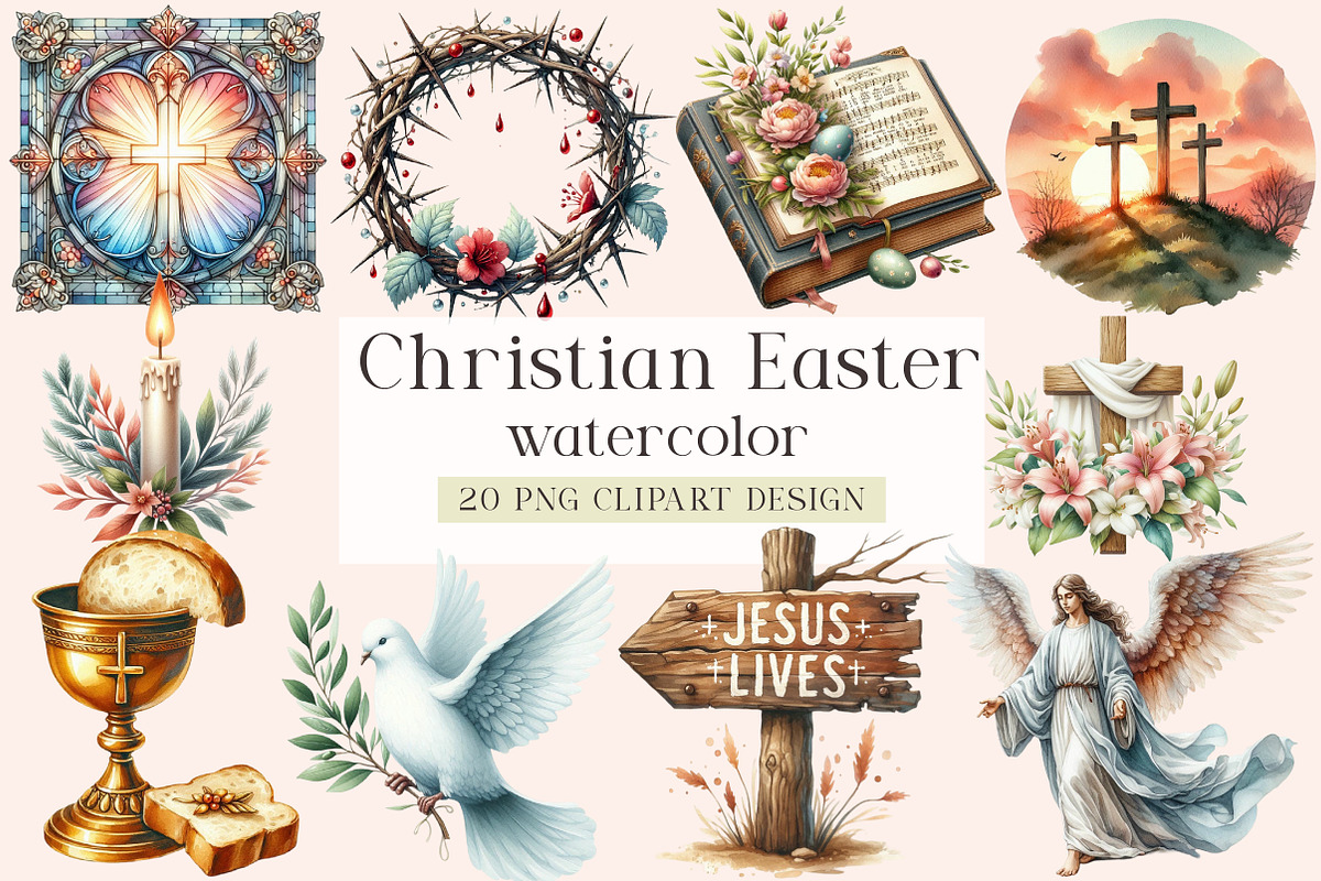 Watercolor Christian Easter Clipart, a Seasonal Illustration by DreamArtGraphic (Photo 1 of 4)
