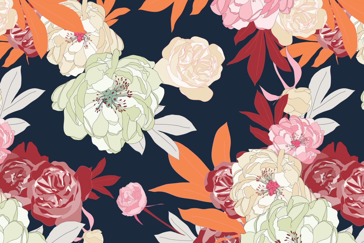 Peony Flower Vector Pattern, a Pattern Graphic by Ania Illustration (Photo 3 of 5)