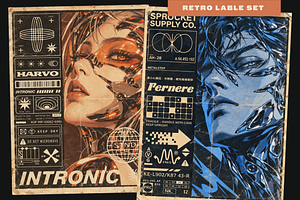 Retro Industrial Labels and Icons, an Object Graphic by Aure Design