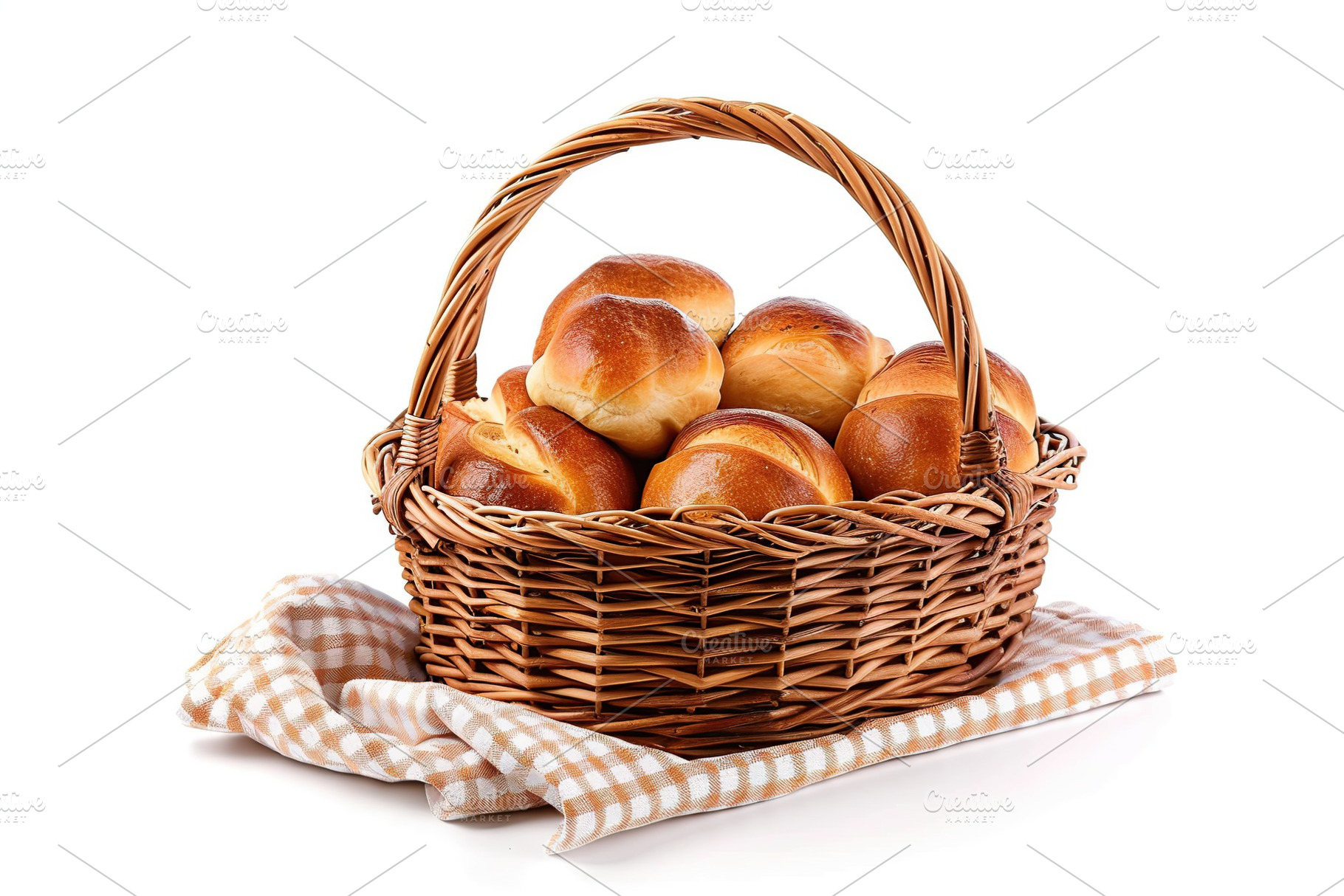 Freshly different baked buns in basket isolated on white background, a Food & Drink Photo by AlyaAnd