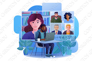 Man Video Conferencing Call Online, a Person Illustration by Christos Georghiou