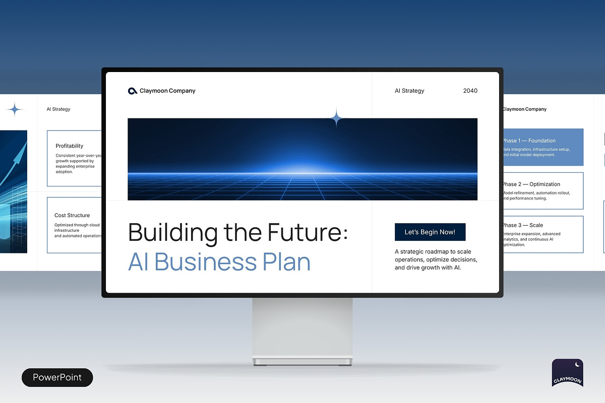 White Blue Modern AI Business Plan, a Presentation Template by Claymoon Lab (Photo 1 of 7)