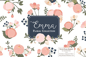 Navy & Pink Floral Clipart & Vectors, an Illustration by Amanda Ilkov