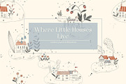 Little Houses in Cloudes Pattern, a Pattern Graphic by MouseGrey (Thumbnail 1 of 8)