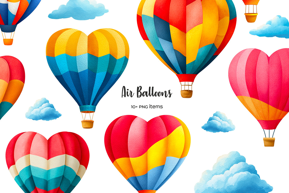 Watercolor color heart air balloons, a Transportation Illustration by Art and Funny (Photo 1 of 7)