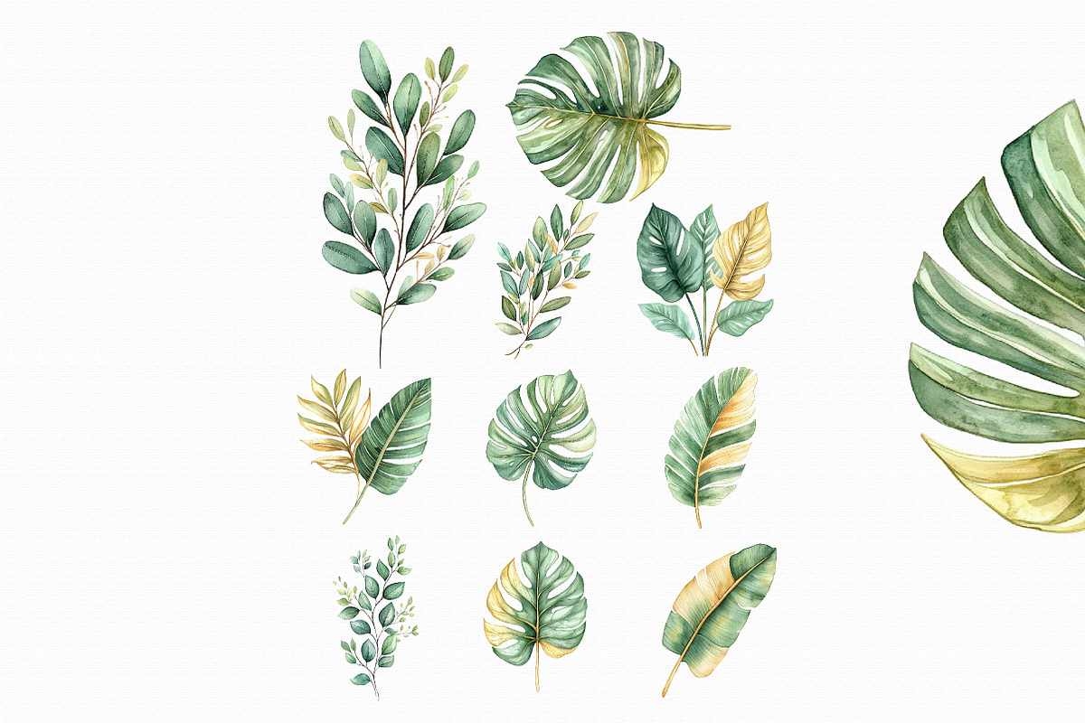 Watercolor Tropical Leaf Clipart, an Illustration by Libby Wishes (Photo 2 of 4)