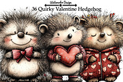 Quirky Valentine Day Hedgehog png, an Illustration by Watercolor design (Thumbnail 1 of 6)