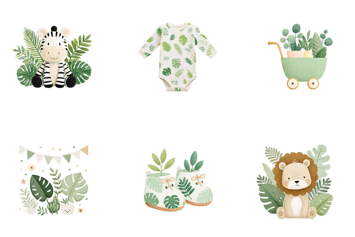 Watercolor Jungle Nursery Clipart, a Seasonal Illustration by CreationArt (Photo 4 of 4)