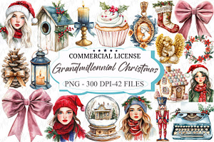 Grandmillennial Christmas Clipart, an Illustration by designcity5