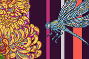 Peach, Chrysanthemum and Dragonfly, a Pattern Graphic by NayaChu (Thumbnail 5 of 9)