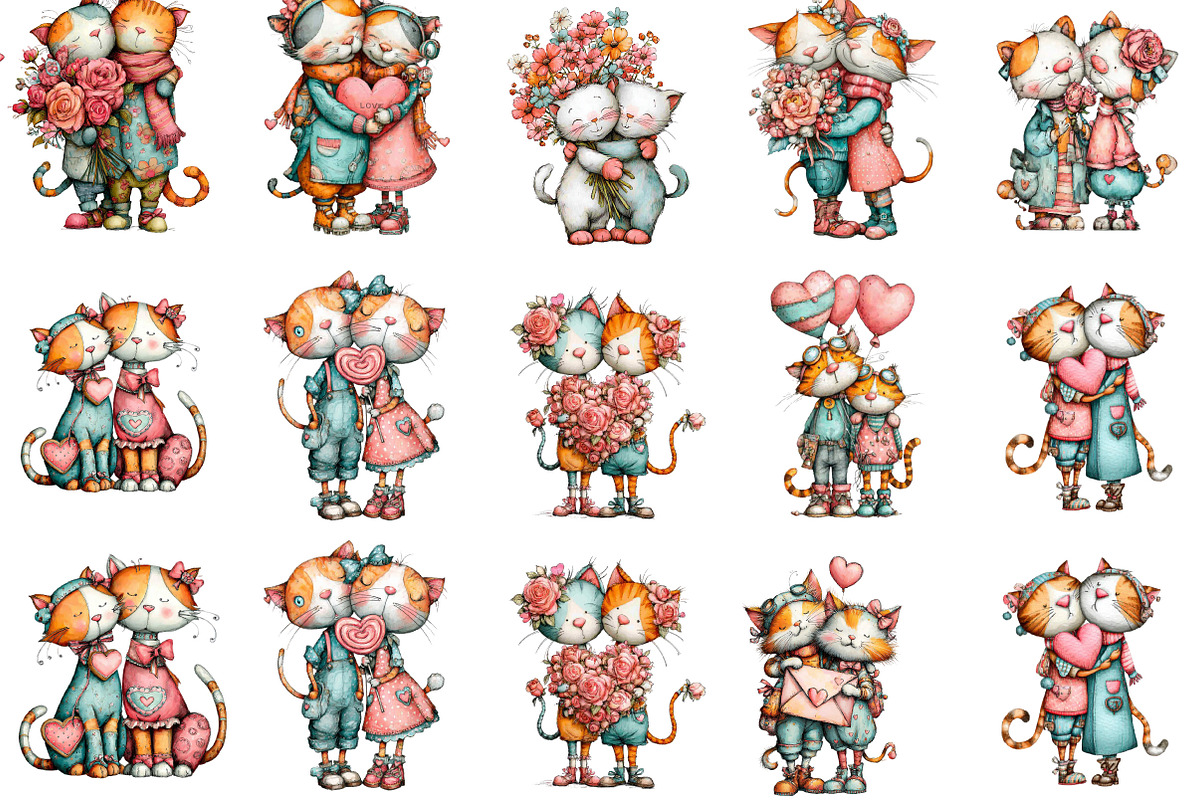 Whimsical Valentine Cat Couple, an Illustration by Designking (Photo 2 of 5)