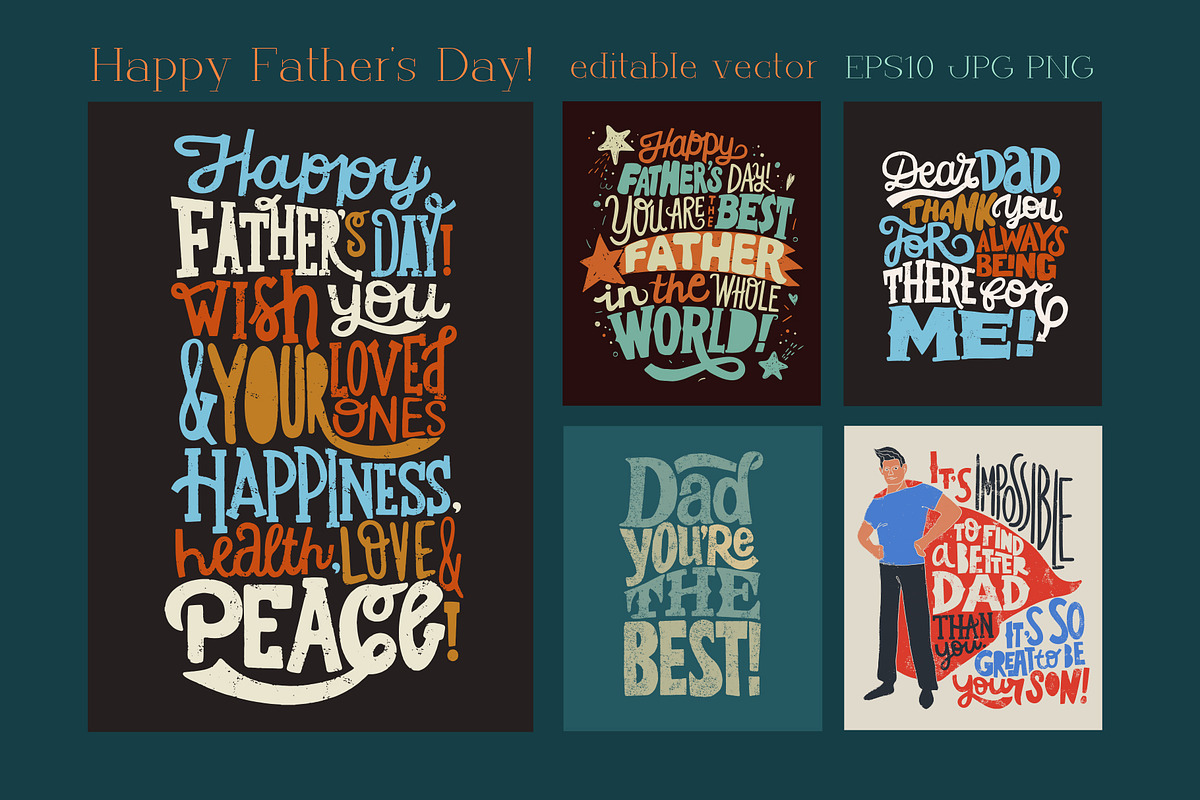 Happy Father`s Day 5 vector cards, a Card Template by Anna's Lettering (Photo 1 of 6)