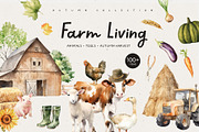 Farmhouse Harvest Watercolor Set, a Seasonal Illustration by Sunshine Art (Thumbnail 1 of 10)